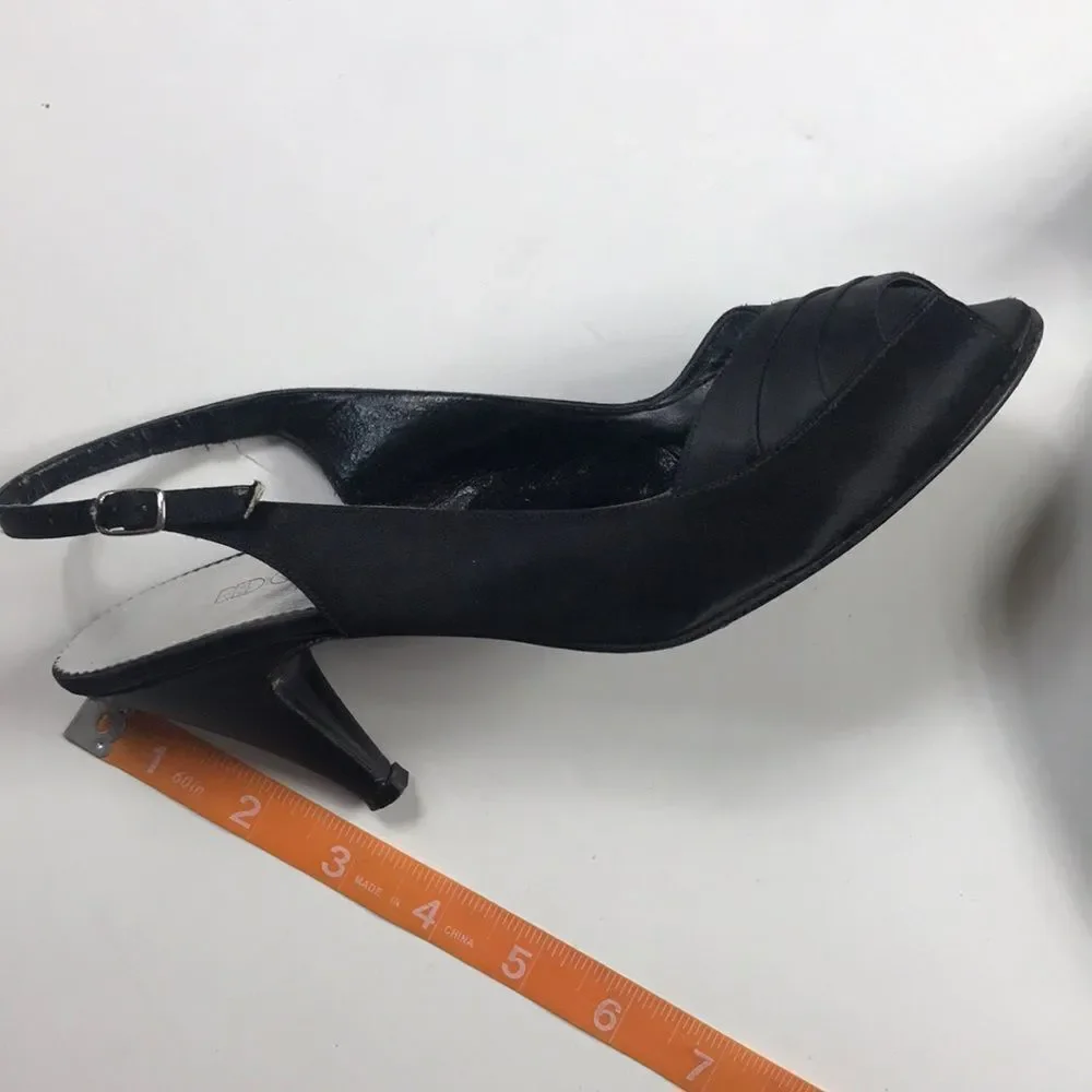 Black Silk Kitten Heels by Red Cross Made In Italy Shoes Size 7